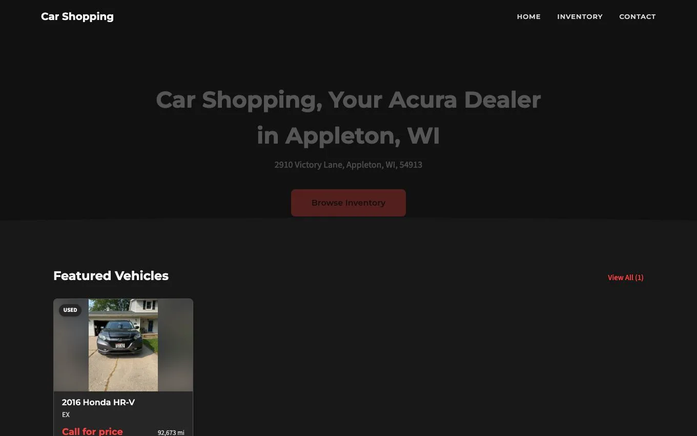 Car Shopping dealership homepage powered by InstantDealer