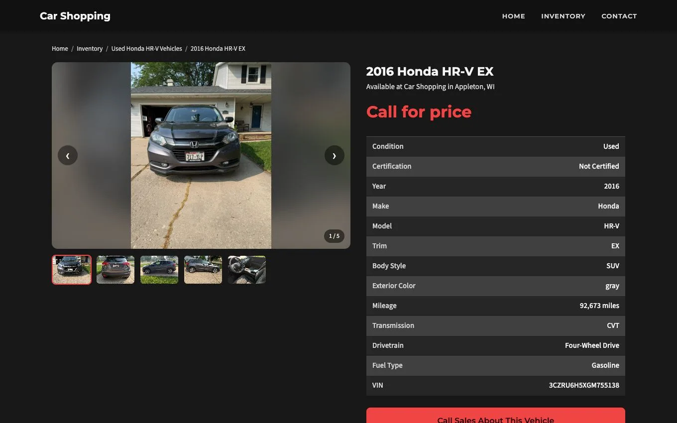 Published dealership vehicle detail page with a complete photo gallery