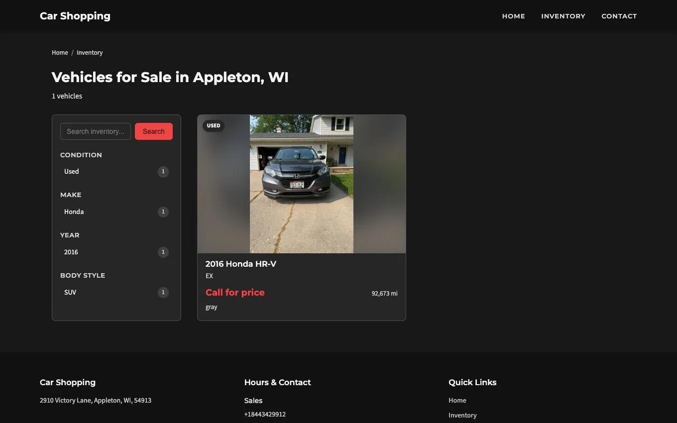 Search-friendly dealership inventory page with vehicle filters
